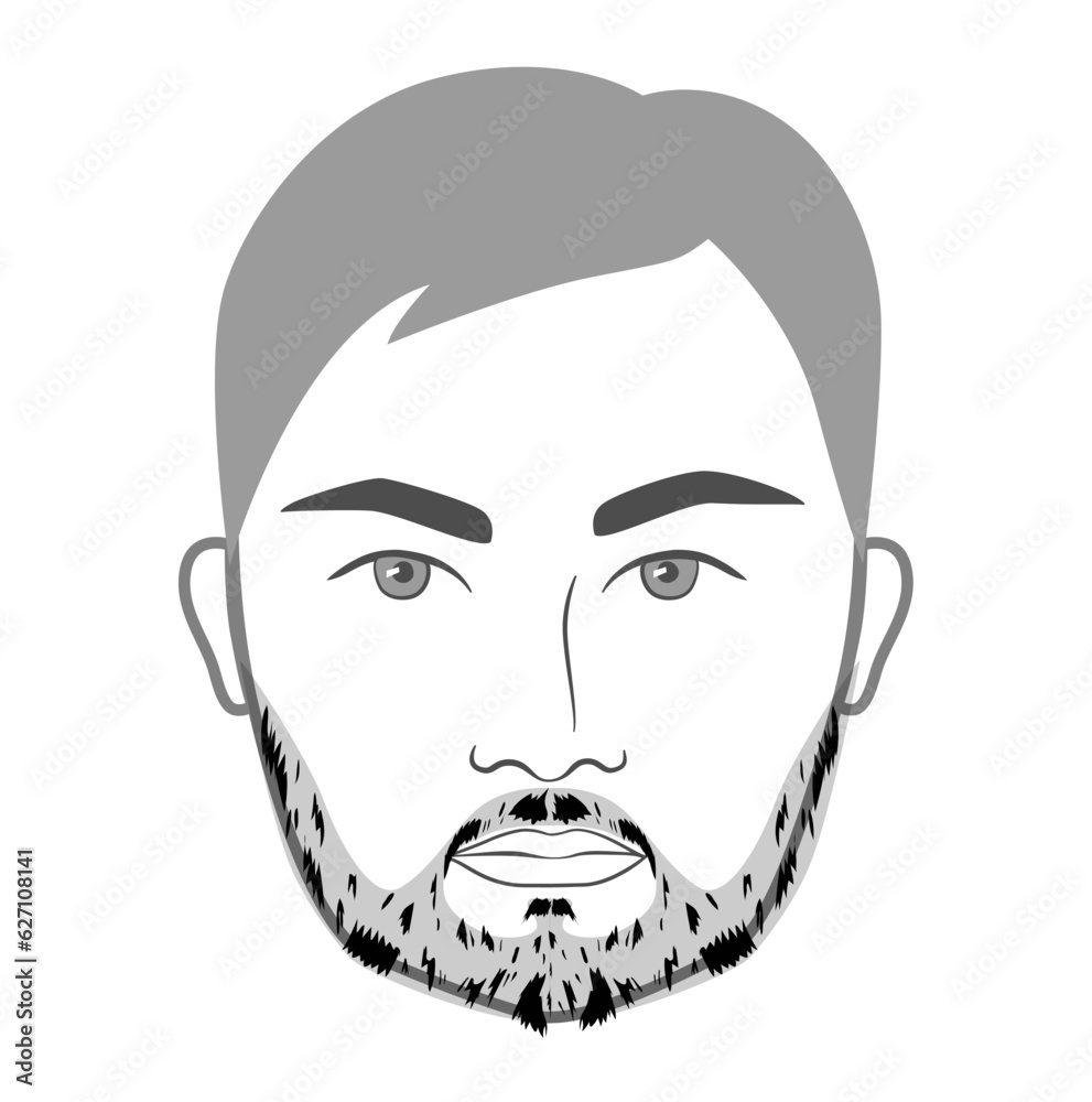 Patchy Beard style men in face illustration Facial hair mustache. Vector grey black portrait male Fashion template flat barber collection set. Stylish hairstyle isolated outline on white background.