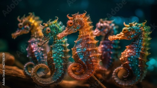 Enchanting Seascape: Captivating Dragon in China's Colorful Christmas Decor - Illustrated Fantasy of Ancient Asian Seahorse and Octopus, generative AI