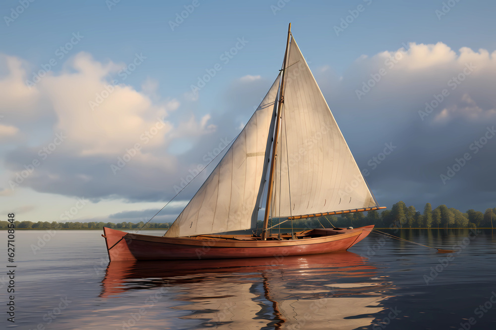 Canoe yawl - United Kingdom - Sailing boat with a canoe-like hull and a yawl rig, suitable for coastal cruising (Generative AI)