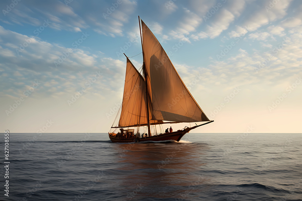Dhow - Middle East - Traditional sailing vessel with lateen sails, used for fishing and trading in Arabian and Indian waters (Generative AI)