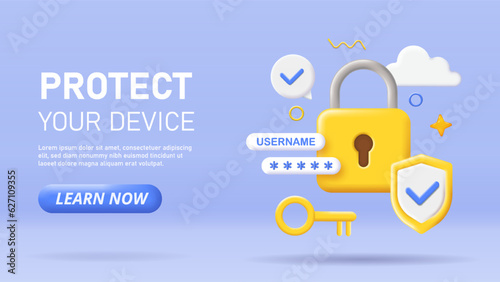 3D protect your device vector banner