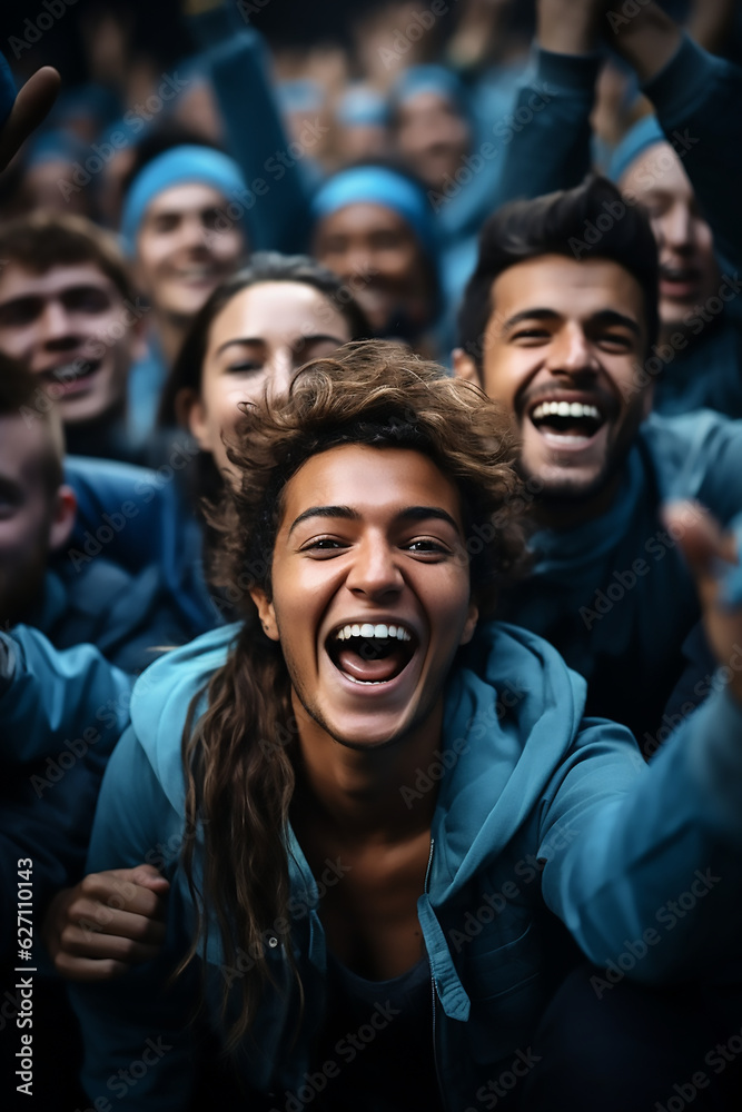 group of people fans celebrate and cheering while watching the game