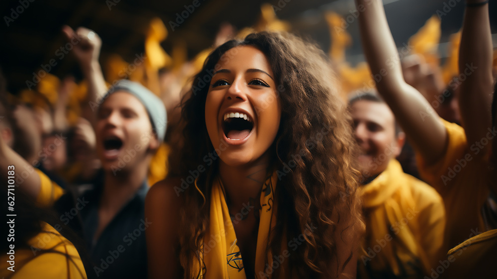 group of people fans celebrate and cheering while watching the game