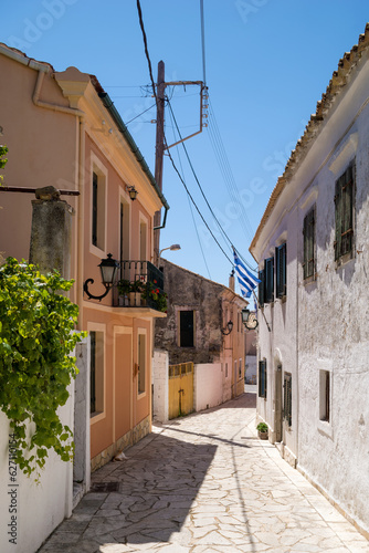Street in pretty Makrades village  Corfu  Greece