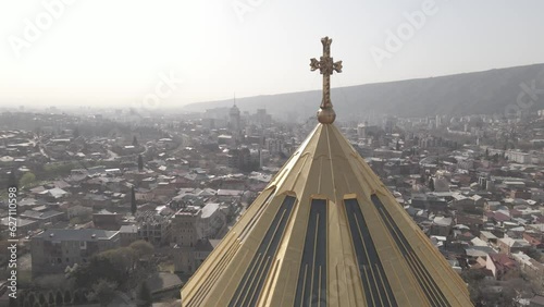 Aerial view of Holy Trinity Cathedral Sameba in Tbilisi Georgia photo