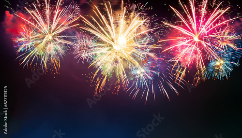 Fantastic colorful fireworks with copyspace. Background for New Year  Independence Day or other celebrations