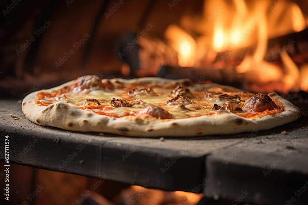 Authentic Italian Feast: Traditional Margherita Pizza with fresh ingredients from Wood-Fired Oven - AI Generative
