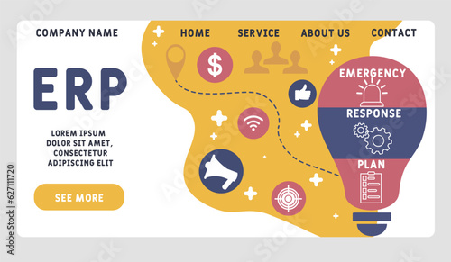 ERP - emergency response plan  acronym. business concept background. vector illustration concept with keywords and icons. lettering illustration with icons for web banner, flyer, landing