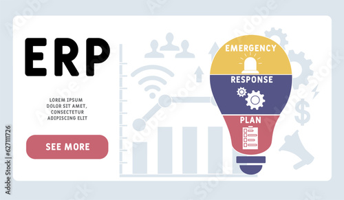 ERP - emergency response plan  acronym. business concept background. vector illustration concept with keywords and icons. lettering illustration with icons for web banner, flyer, landing