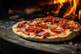 Authentic Italian Feast: Traditional Bacon and Cheese Pizza with fresh ingredients from Wood-Fired Oven - AI Generative
