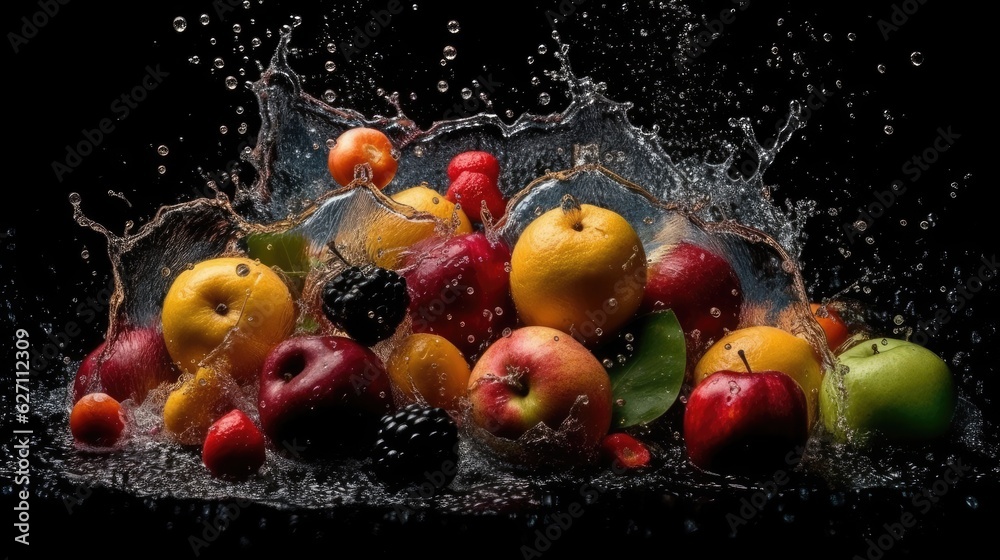 fruits fall into a water splash fruits fall into a water splash