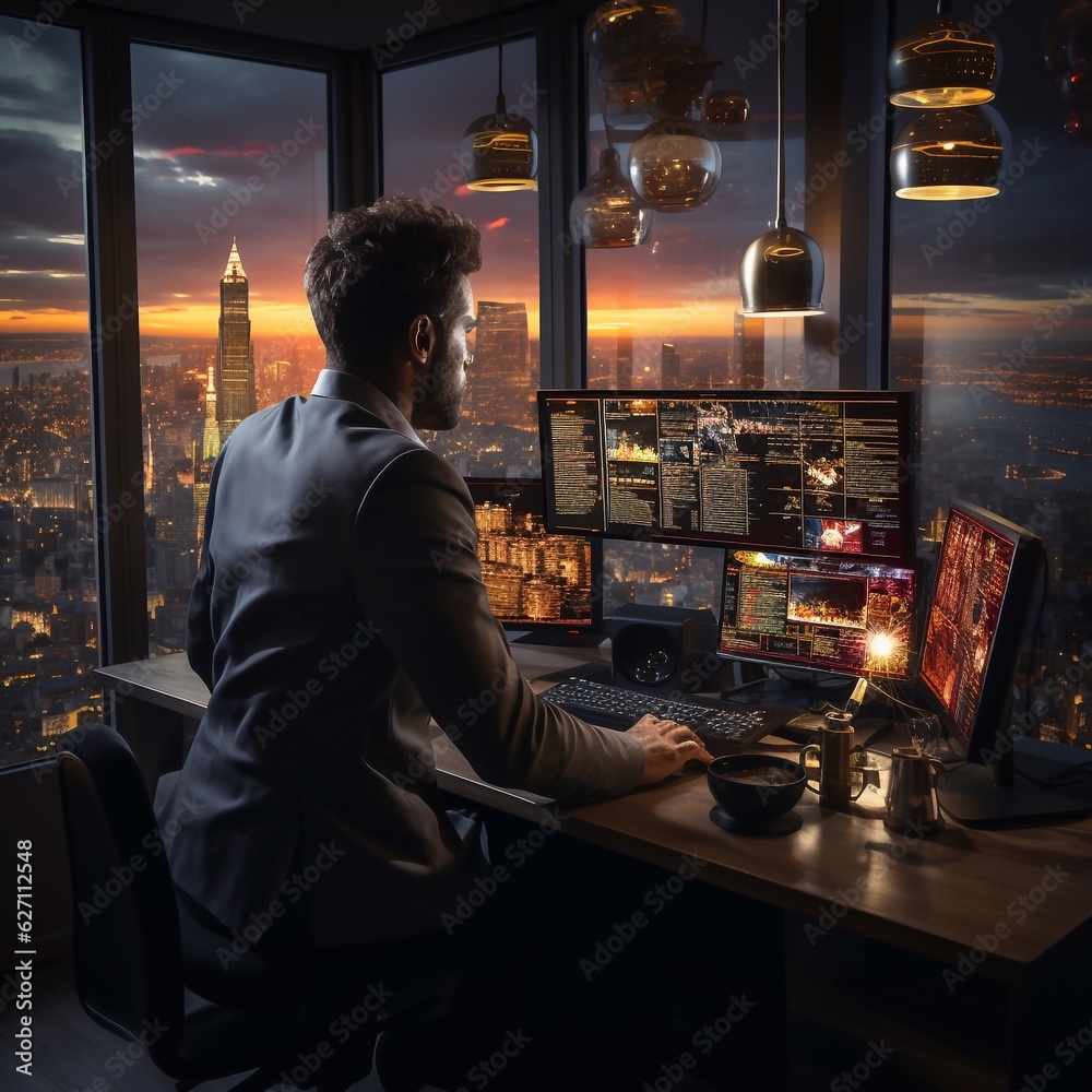 trader focused on business analysis in an office trader focused on business analysis in an office