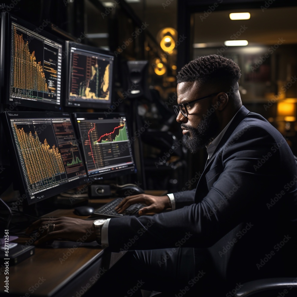trader focused on business analysis in an office trader focused on business analysis in an office