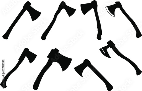 Axe silhouette vectors. Set of axe silhouettes vector illustrations