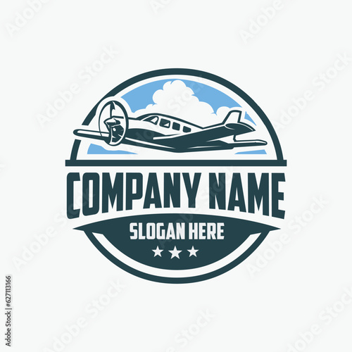 Private Plane Company Circle Emblem Logo Template Vector Isolated