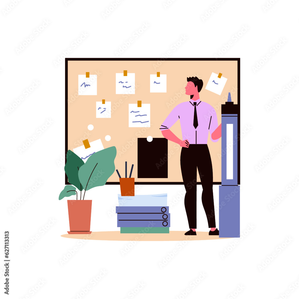 Businessman in the office. Vector illustration in a flat style.
