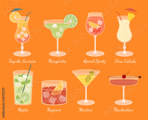 Set of different cocktails vector