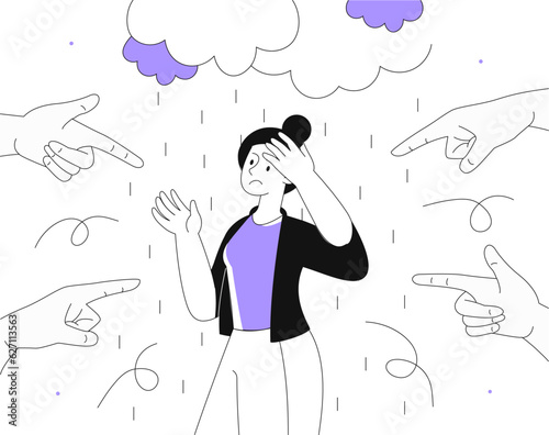 Woman with social guilt line vector concept