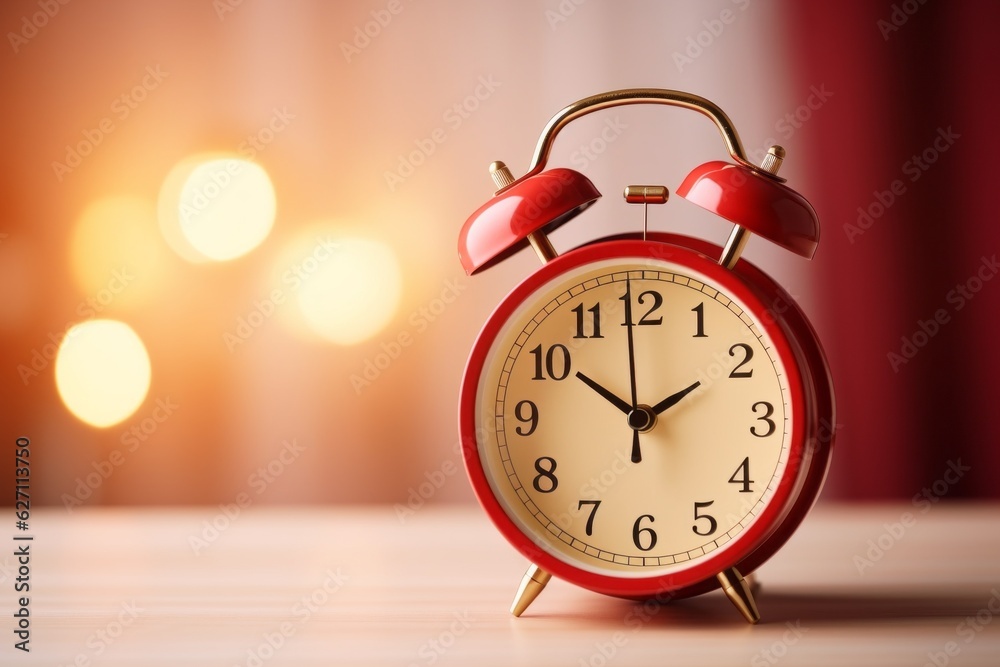 Alarm clock by the bed in the bedroom. Background with selective focus Alarm clock by the bed in the bedroom. Background with selective focus