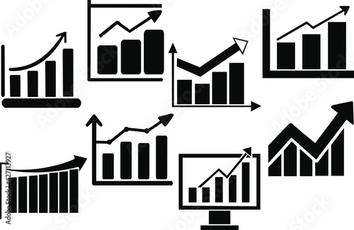 Set of marketing graph silhouette icons. Marketing graph icons. Infographic graph silhouettes. Vector illustration.