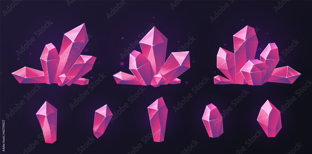 Set of purple crystals vector concept Set of purple crystals vector concept