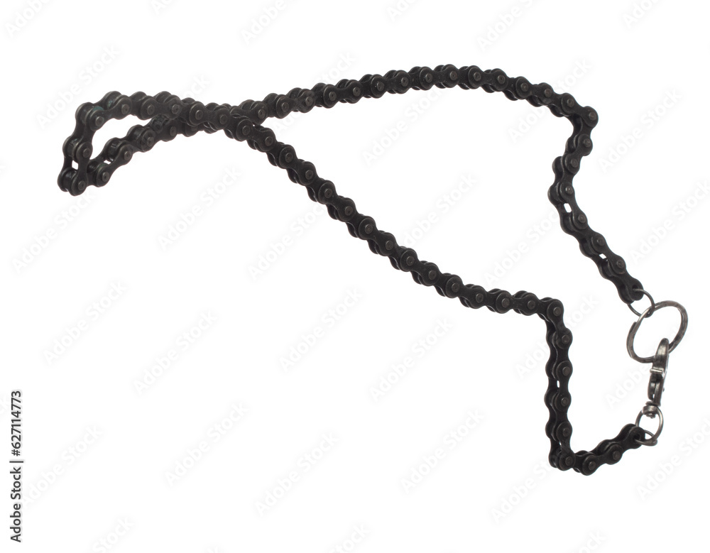 Motorcycle chain style necklet fly in air. Silver metal necklace as gemstone for fashion ornament decorative items. Fashion ornament necklace to add more style. White background isolated Motorcycle chain style necklet fly in air. Silver metal necklace as gemstone for fashion ornament decorative items. Fashion ornament necklace to add more style. White background isolated