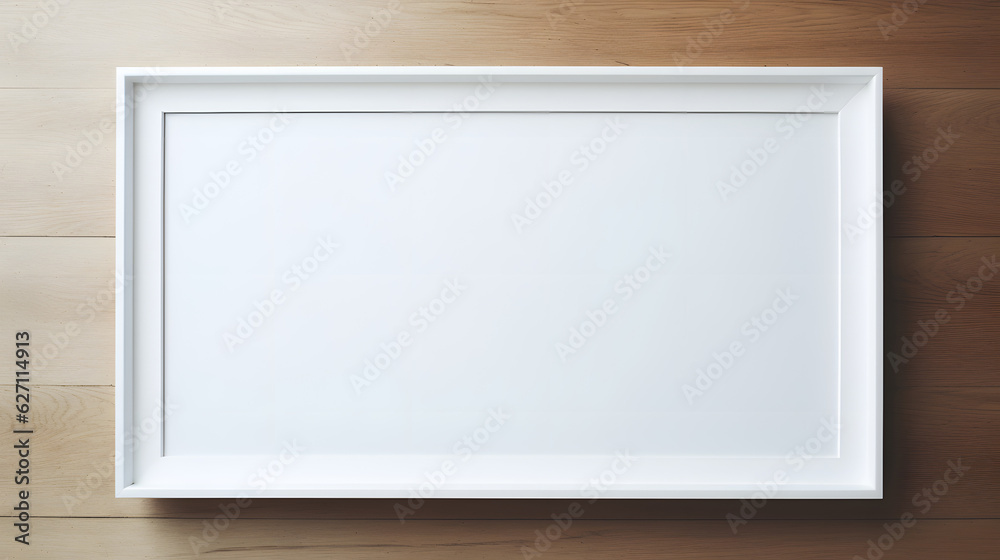 Large blank picture frame on a wooden floor Large blank picture frame on a wooden floor