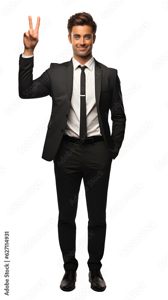 business man posing standing showing finger isolated on transparent background ,generative ai business man posing standing showing finger isolated on transparent background ,generative ai
