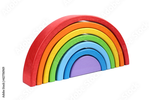 One colorful rainbow isolated on white. Children s toy