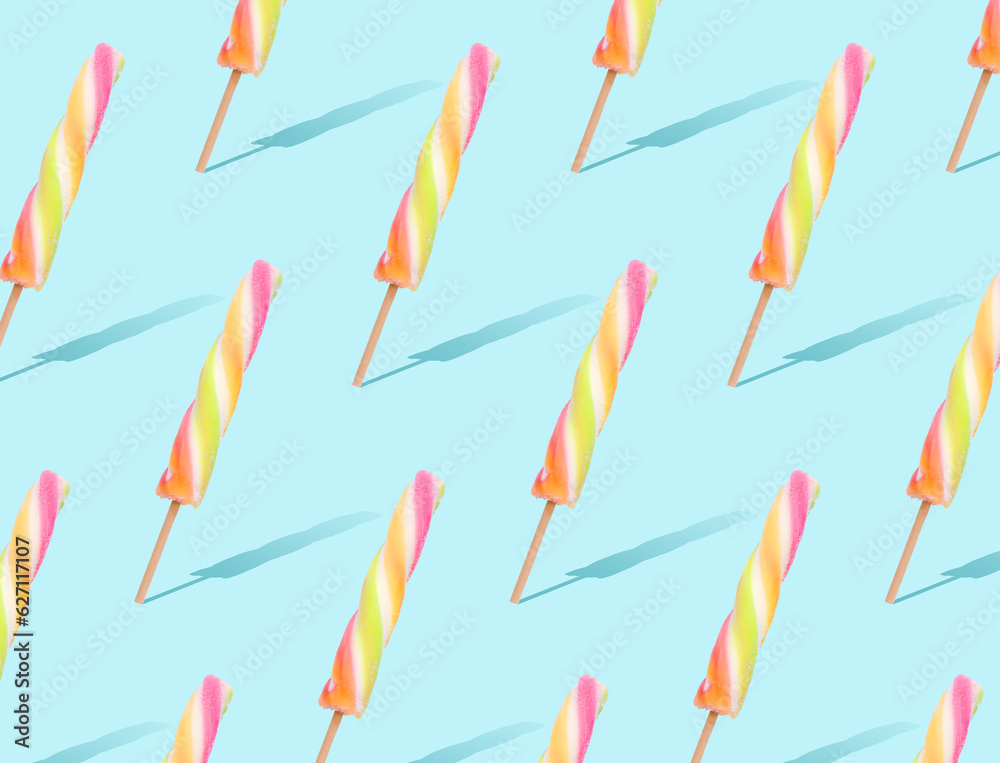Pattern with ice cream on pale light blue background