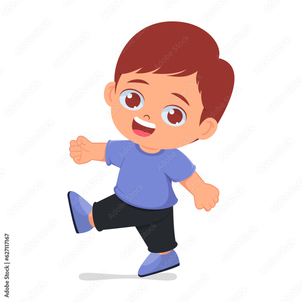 Cute boy walking while facing camera, happy face Cute boy walking while facing camera, happy face