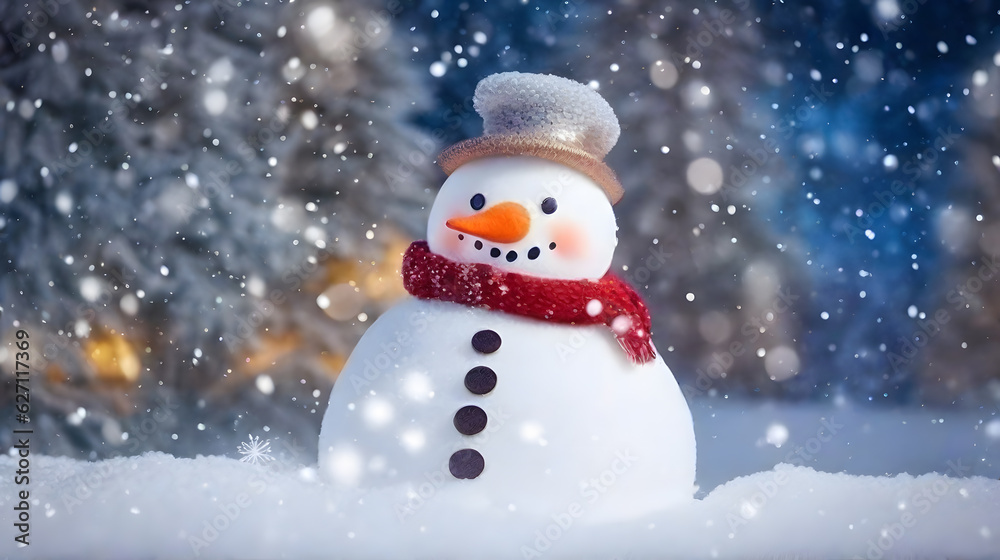 冬の雪だるま、背景| Winter snowman, background, Generative AI 冬の雪だるま、背景| Winter snowman, background, Generative AI