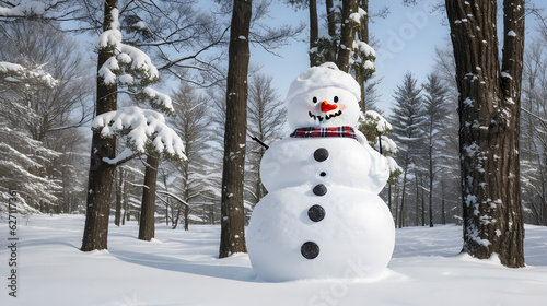 冬の雪だるま、背景｜ Winter snowman, background, Generative AI © happy Wu 