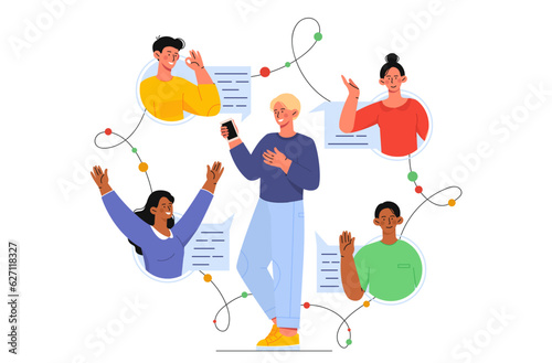 Friends chat in messengers vector concept