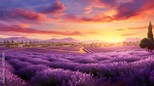 Wander Through Endless Lavender Fields at Sunset, Immerse in the Fragrant Blooms and Purple Hues