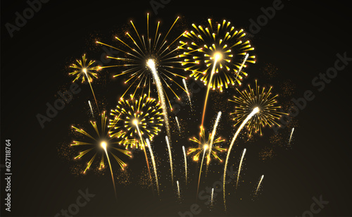 Gold fireworks vector template for banner
