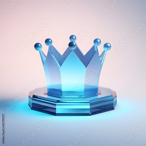 Digital technology 3D blue and white transparent glass crown icon