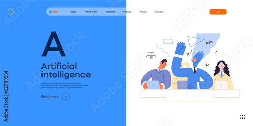 Artificial intelligence illustration. Studies -modern flat vector concept illustration of a group of students in the class. AI metaphor, advantage, superiority and dominance concept
