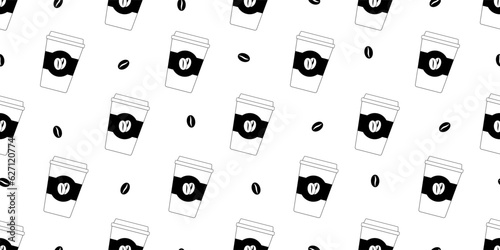 black white coffe cup seamless pattern