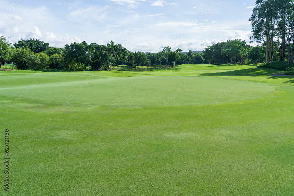 View of Golf Course with putting green,Golf course with a rich green turf and beautiful scenery