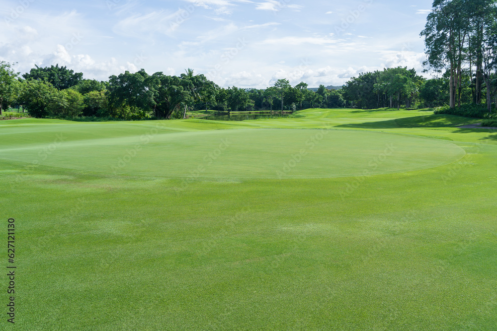 View of Golf Course with putting green,Golf course with a rich green turf and beautiful scenery View of Golf Course with putting green,Golf course with a rich green turf and beautiful scenery