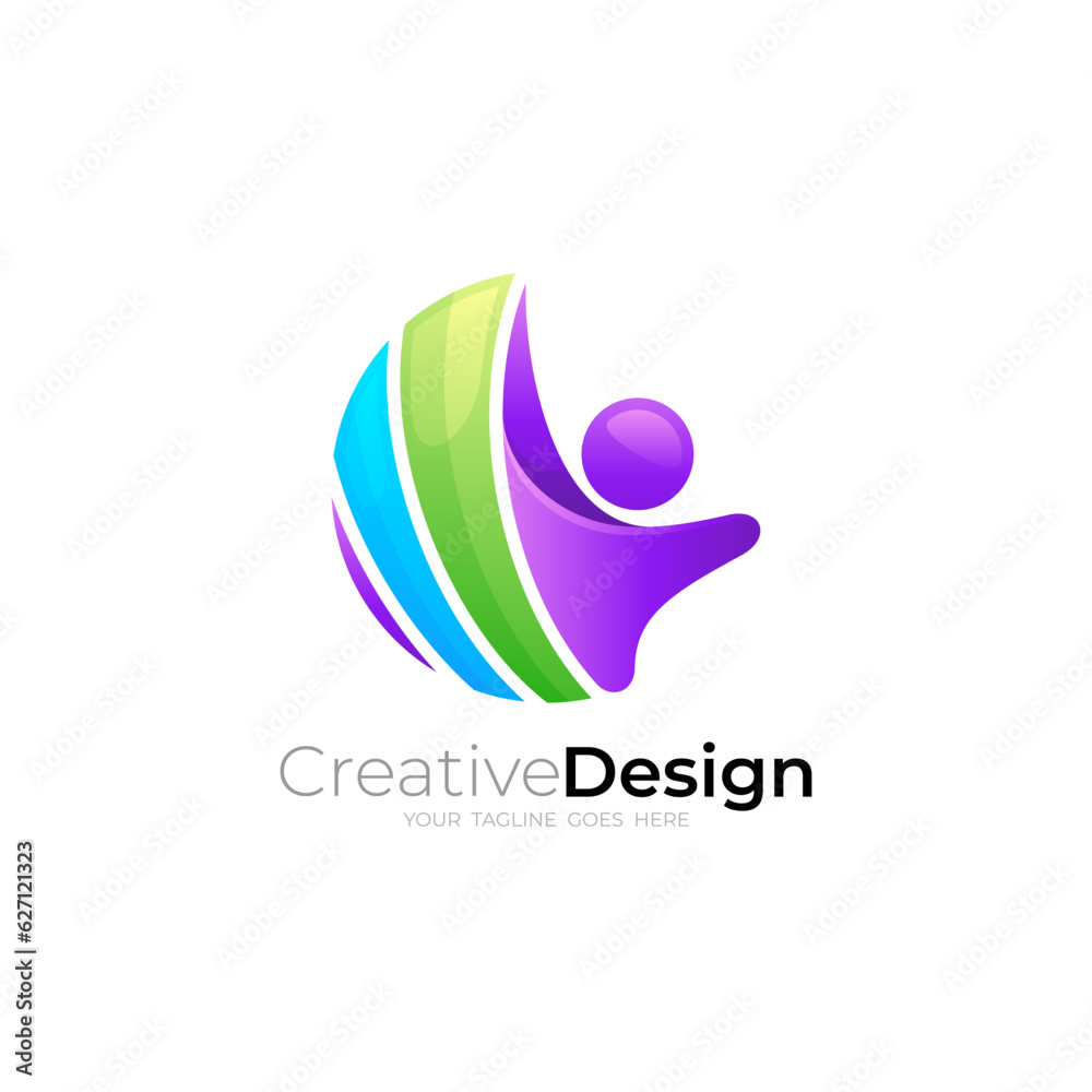 People care design vector, people and circle design, globe logos People care design vector, people and circle design, globe logos