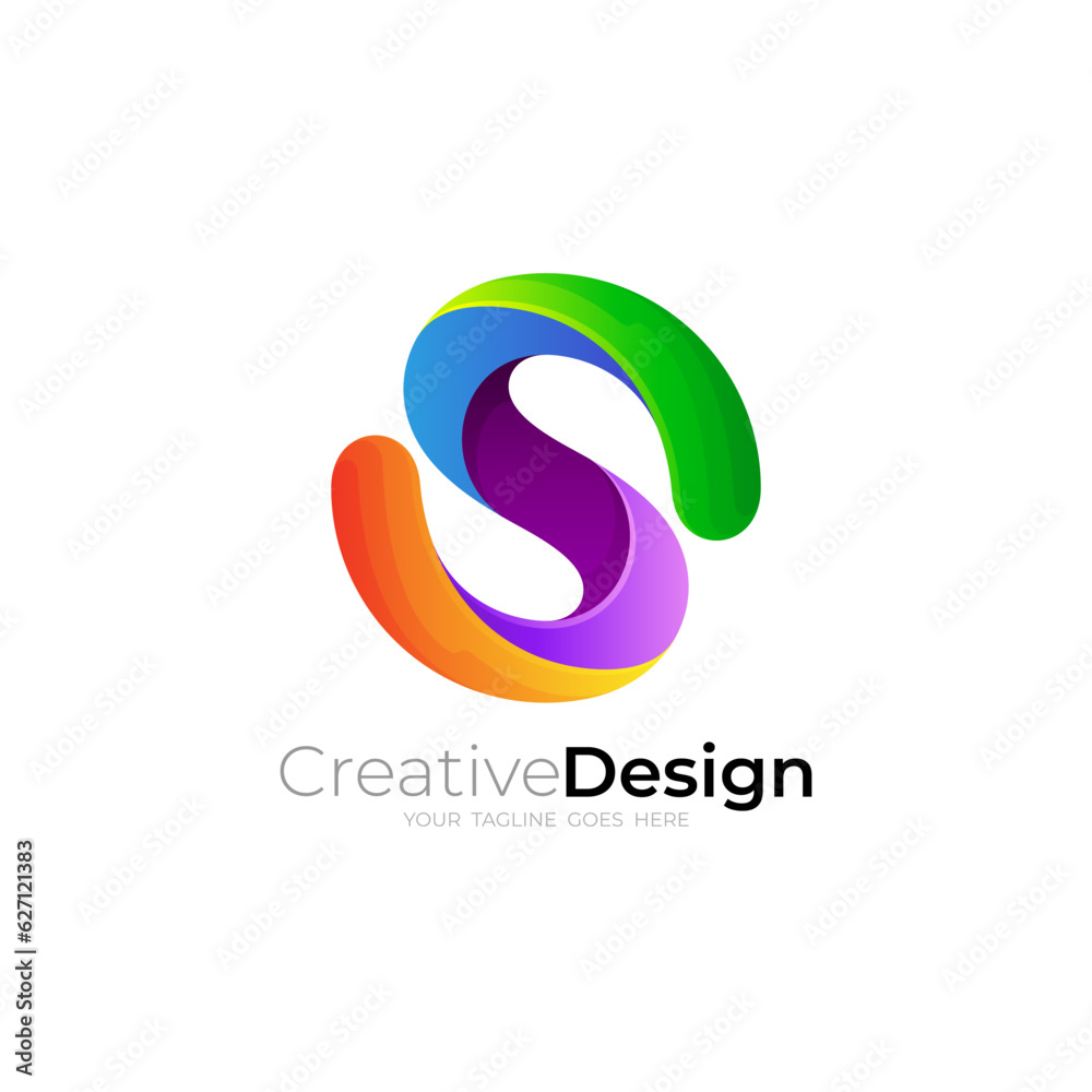 Abstract S logo with simple design, 3d colorful style Abstract S logo with simple design, 3d colorful style