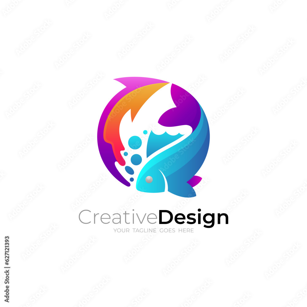 Fish logo with circle design colorful, fish and arrow icons Fish logo with circle design colorful, fish and arrow icons