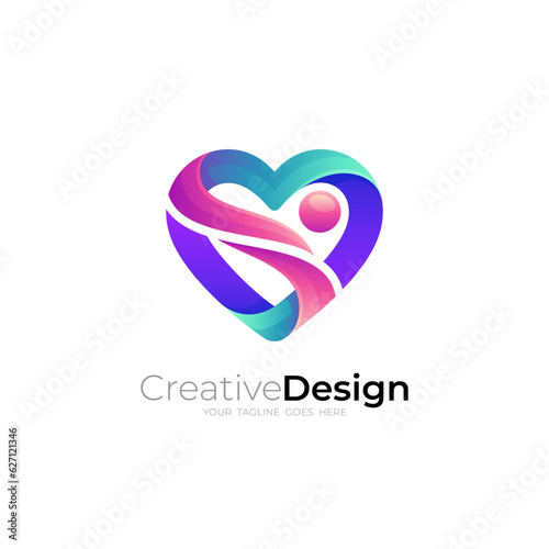 Love care people logo with medical design template, colorful