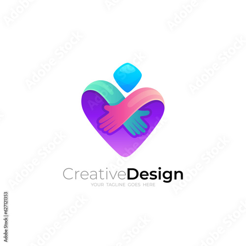 Handshake logo with love design combination, heart care design