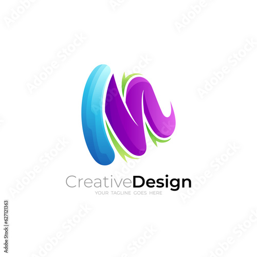 M logo, letter M logo with 3d colorful, business logos