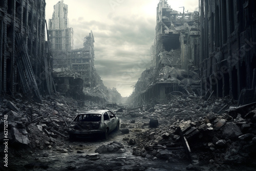 city ​​after apocalypse 3d rendering photo