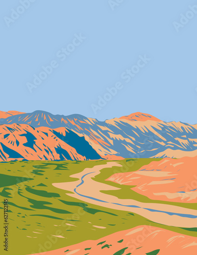 WPA poster art of Quebrada de las Conchas or Quebrada de Cafayate in the The Argentine Northwest in Argentina done in works project administration or Art Deco style.