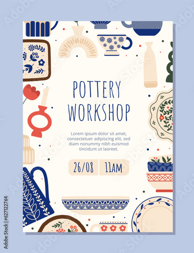 Pottery workshop flyer vector concept
